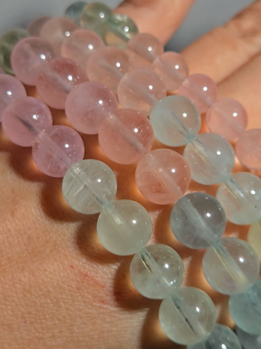Morganite bracelets with 9mm beads in pink, blue, and green - MGN21