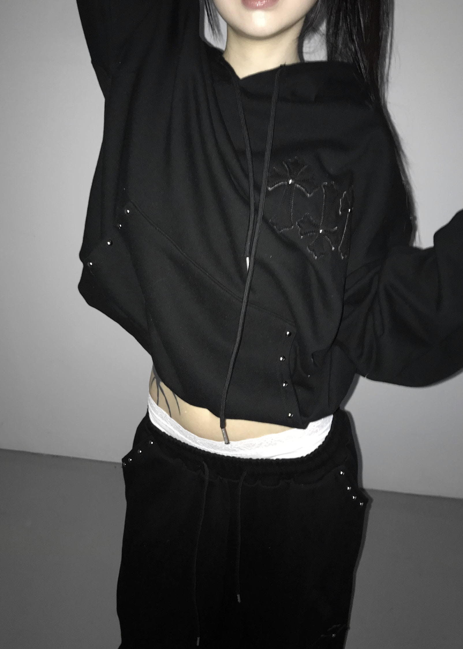 Studded Cross Patch Oversized Hoodie