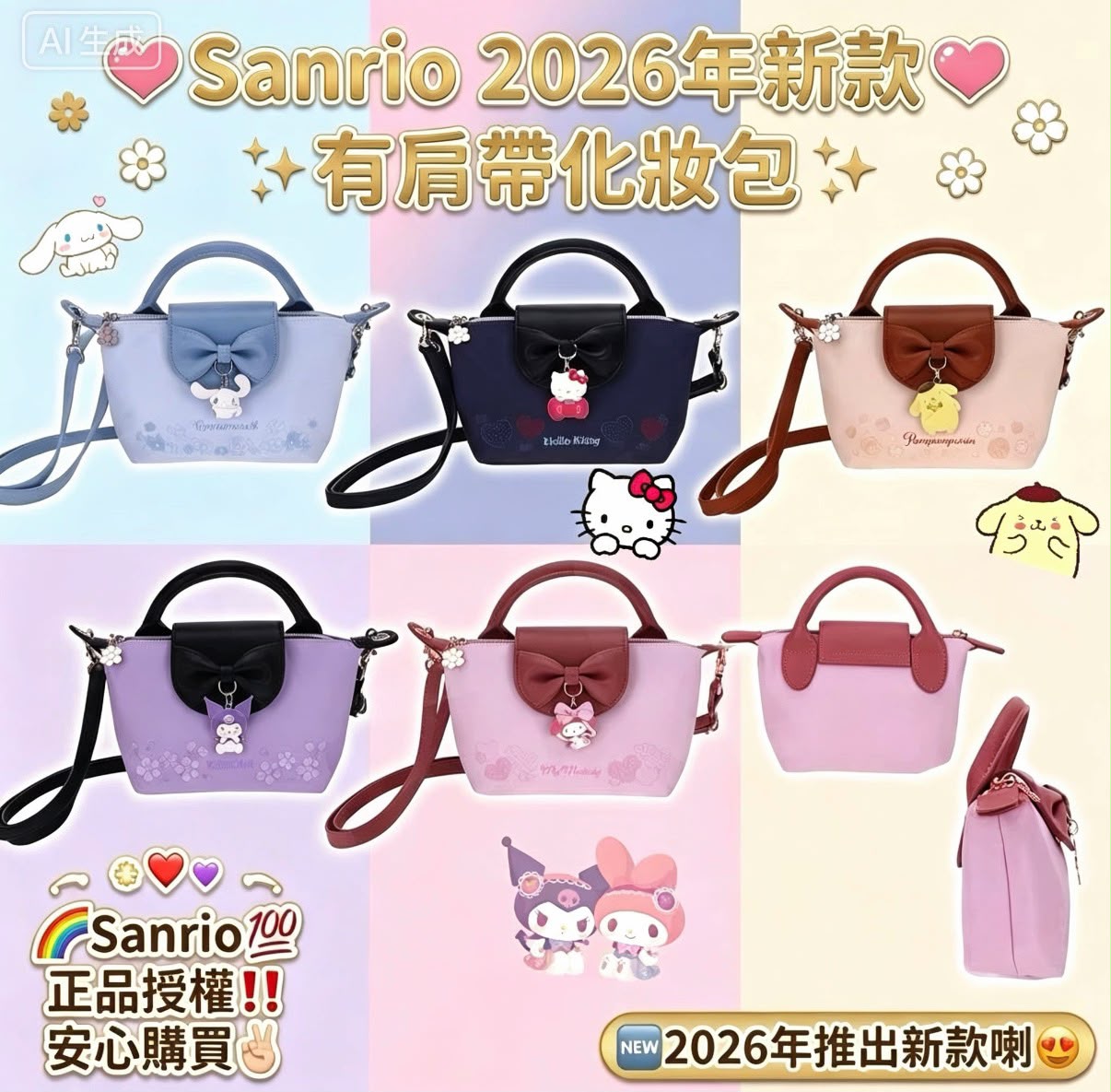 💖Sanrio 2026年新款有肩帶化妝包💖