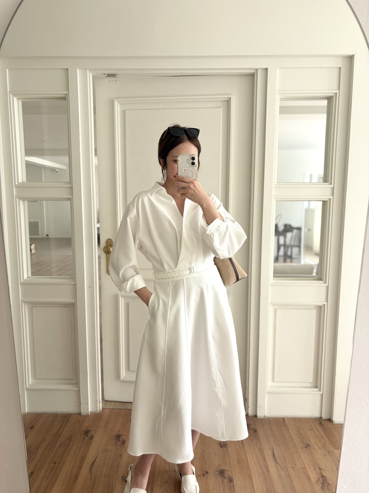 The Madeleine Belted Dress (White)