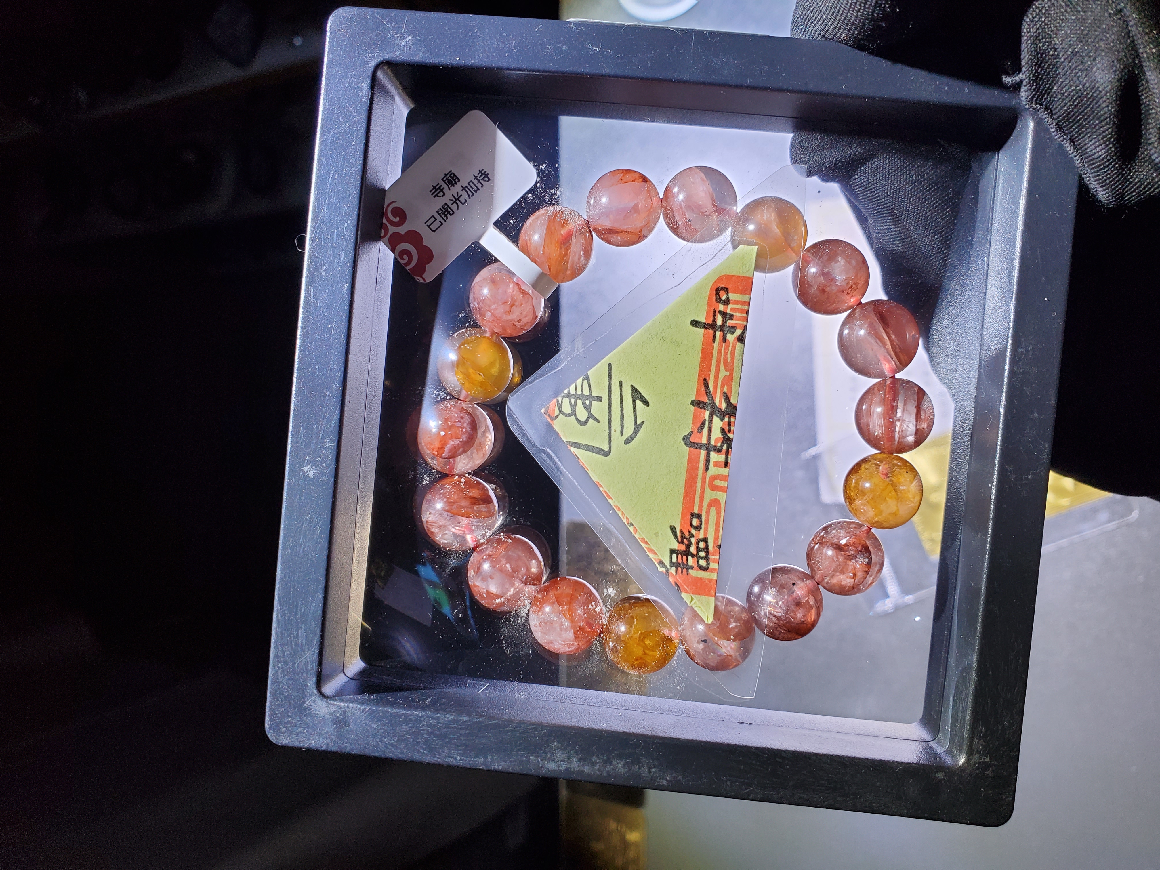 (已開光加持) 高質紅黃膠花水晶手串 11.5+mm (No.PUT794)