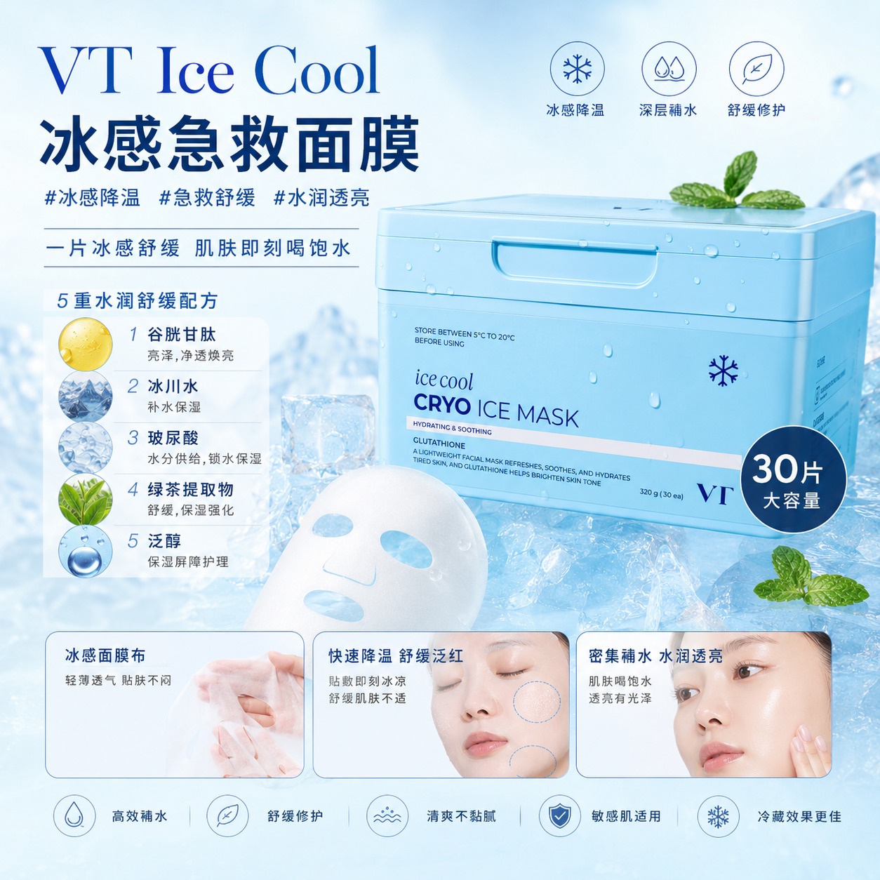 【預訂】韓國 VT Ice Cool 冰感急救面膜 (1盒30片)