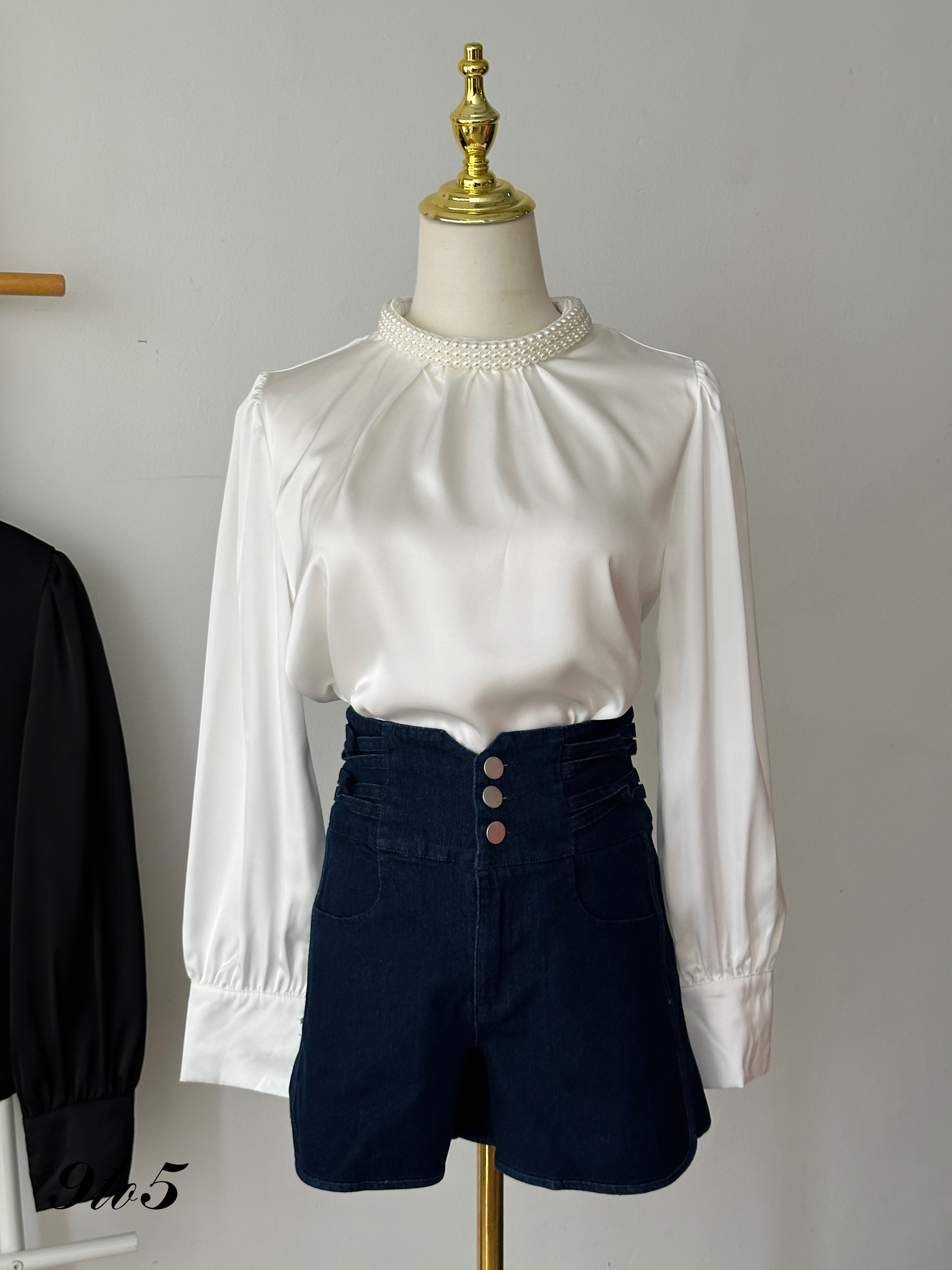 T3965 Pearl Collar Top - 3 Colors