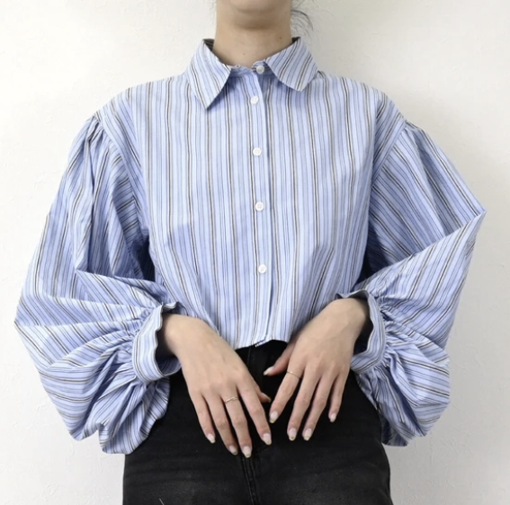 多比條紋蓬袖襯衫 - 2026 流行穿搭  長䄂襯衫 春夏時尚穿搭 柔軟舒適 日常穿搭 易於配搭 日本直送   #JP-I-260030
