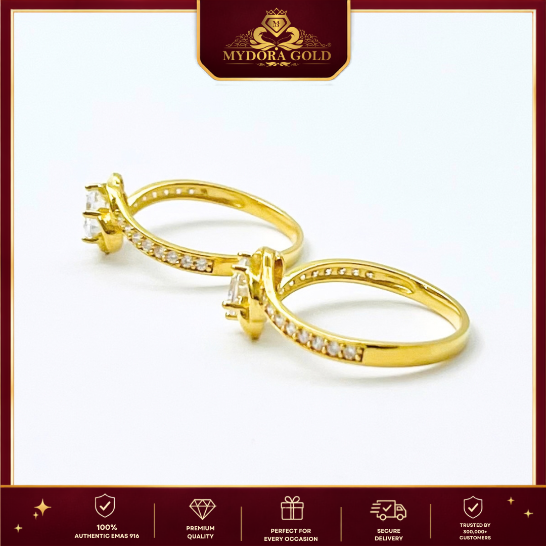 MYDORA Cincin Batu CZ Mini Roses l EMAS 916/22K