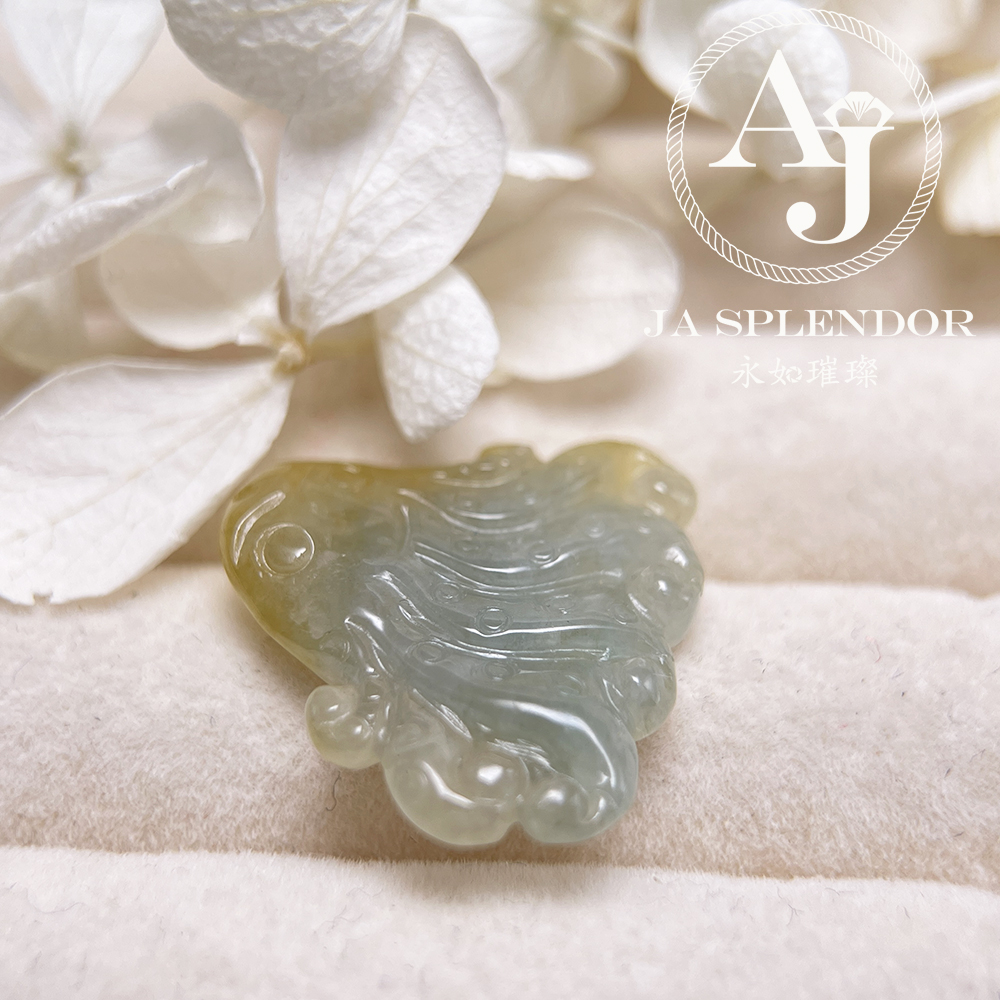 JN-3379 天然翡翠A玉-黃加藍八方來財八爪魚/章魚吊墜