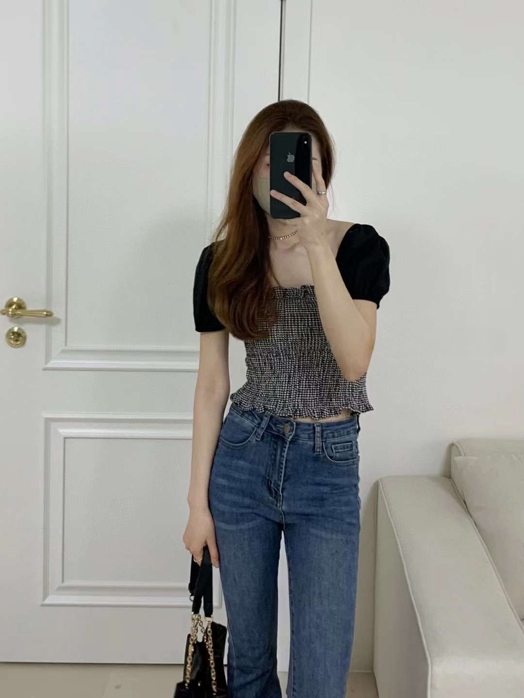 Ruffled Puff Sleeves Top 法式泡泡袖褶皱小上衣 ( 2 colour )