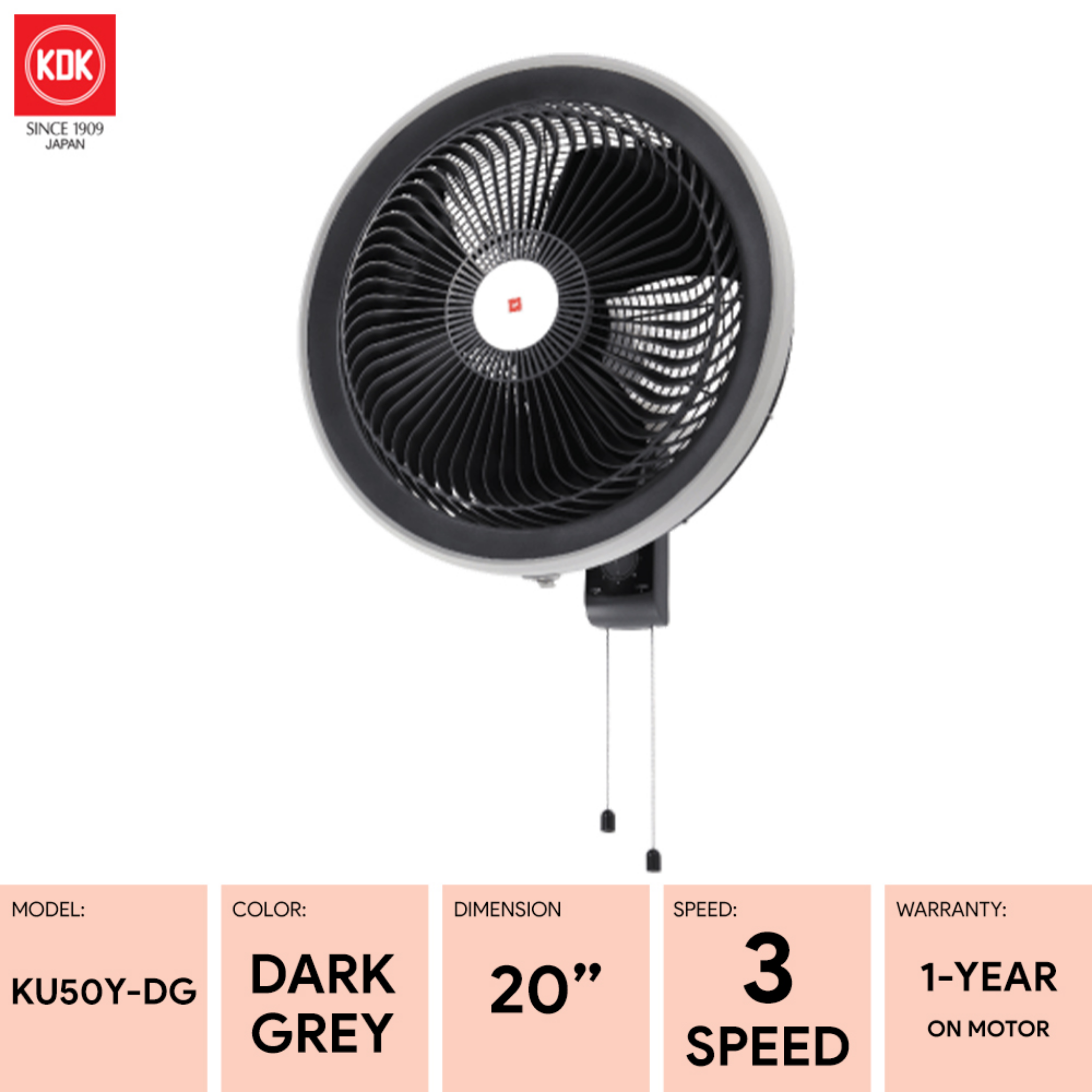 KDK 20" Industrial Wall Fan KU50Y-DG (Dark Grey)