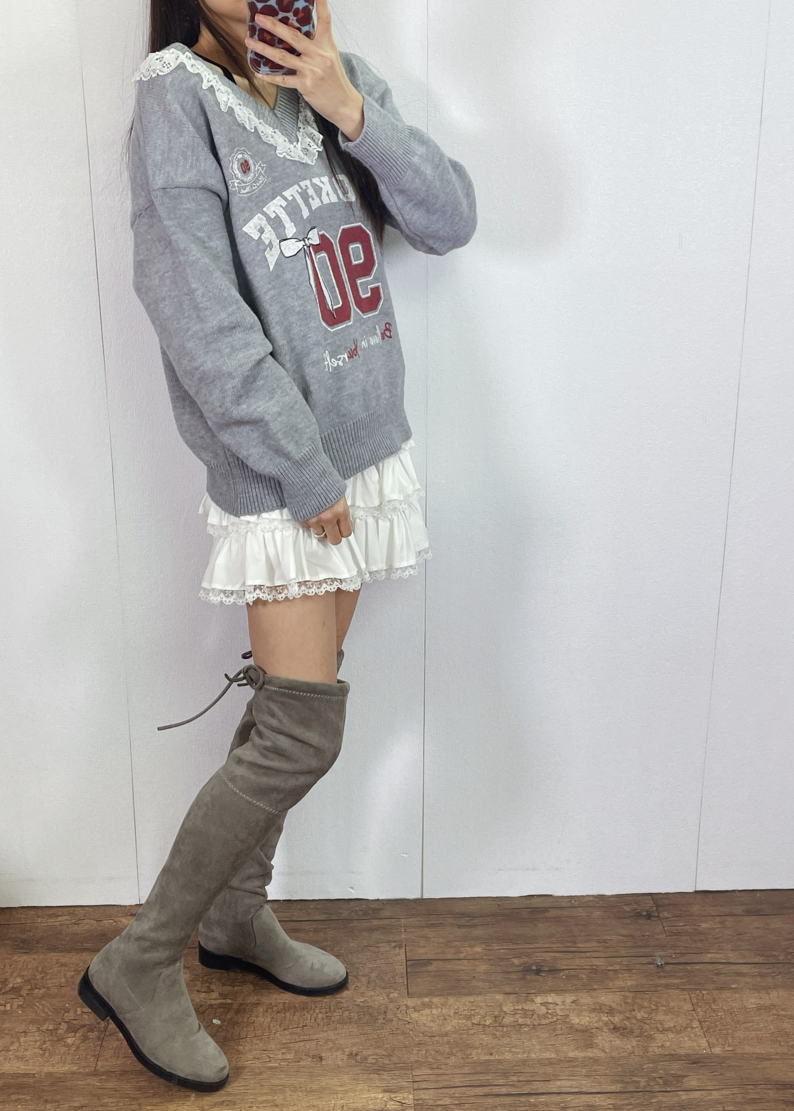 K5532 Lace邊V領針織top