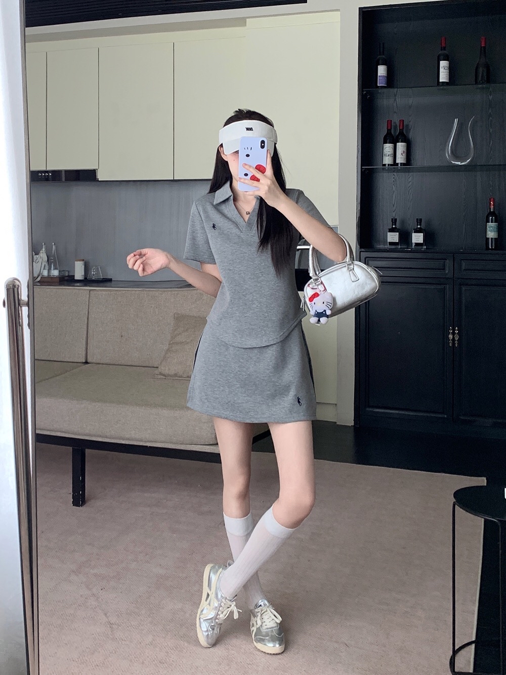 B127(3309) 韩版时尚运动风POLO翻领LOGO上衣与短裙4色套装