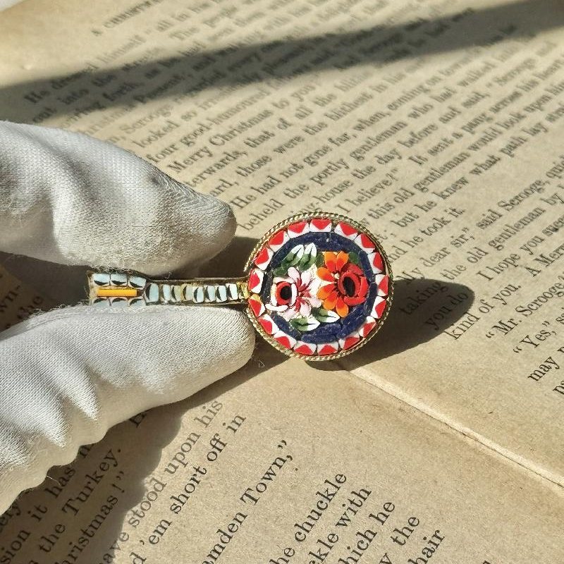 C.a. 1960s Italian Mosaic Mandolin/ Round Guitar Brooch (MT2389)