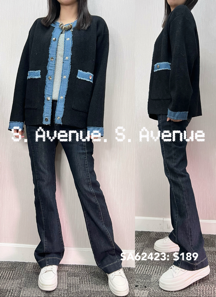 SA62423: 長袖牛仔邊韓國絨褸