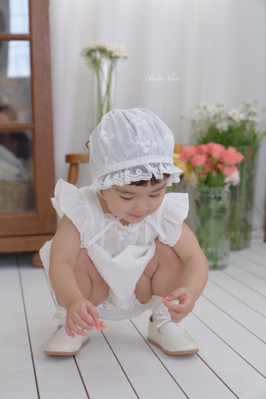 ☀️預訂 韓國直送☀️🇰🇷Bebeninie蕾絲花邊純棉嬰兒包耳帽