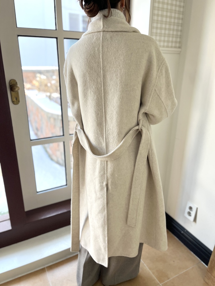 [70% Wool] Parisian Belted Wool Coat (Oat)