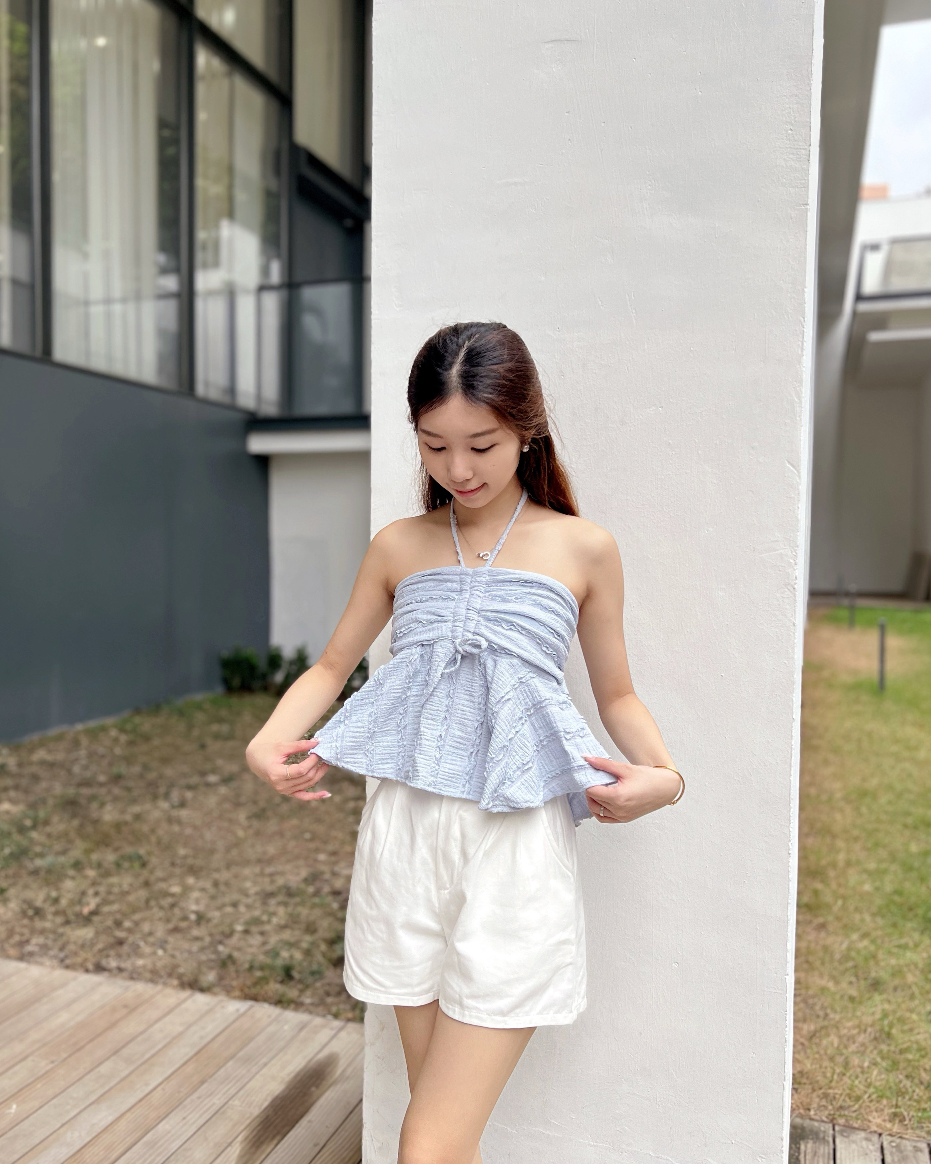 ♡︎TH - 兩穿花邊布料掛頸tube top