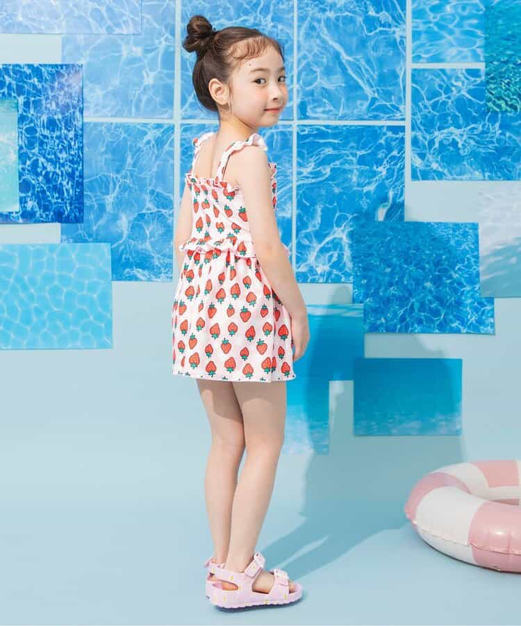 🇯🇵預訂 日本直送🇯🇵BREEZE兩色草莓花卉滿印荷葉邊吊帶連身泳衣