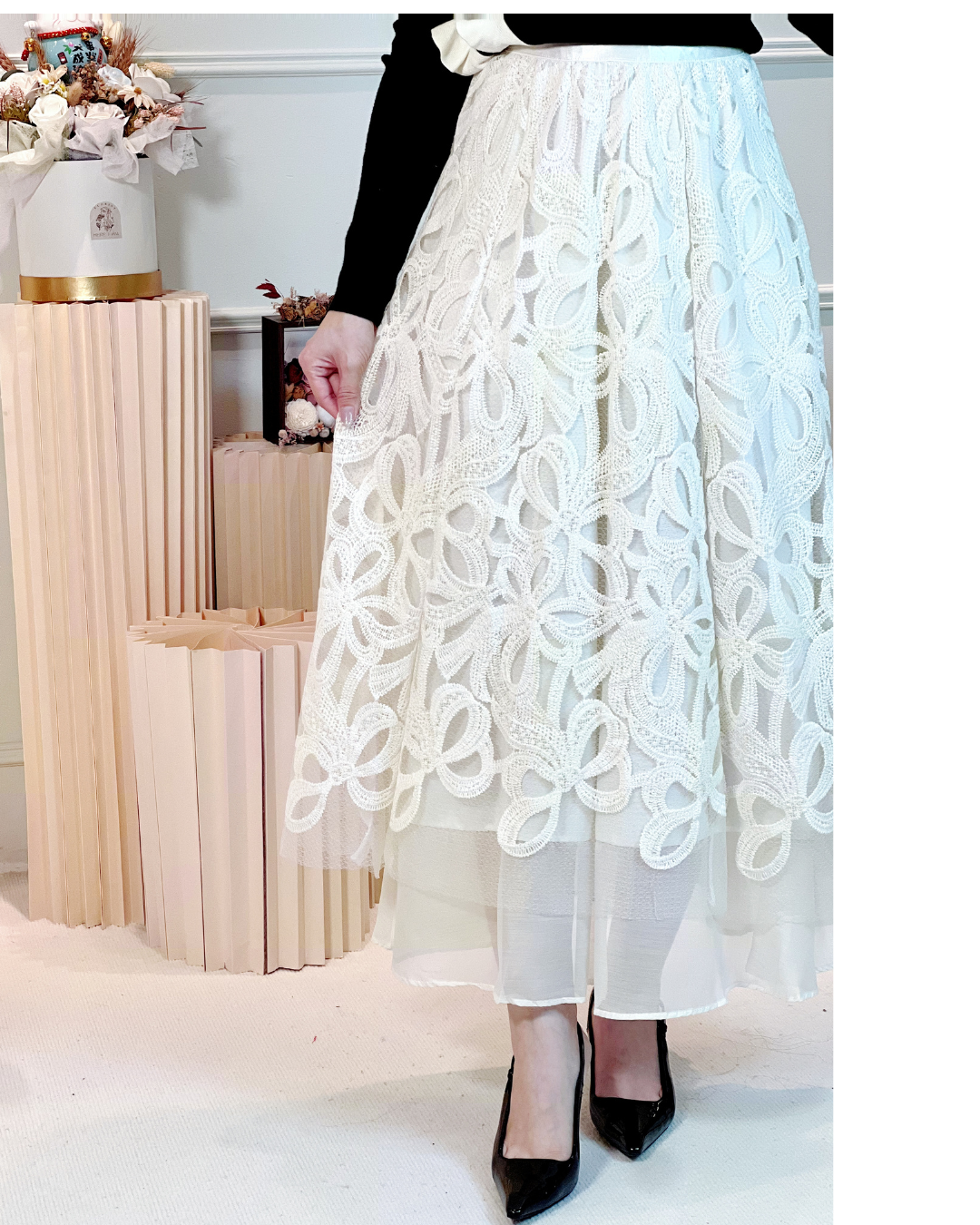 5112 Lyuba Floral Mesh Lace Skirt 