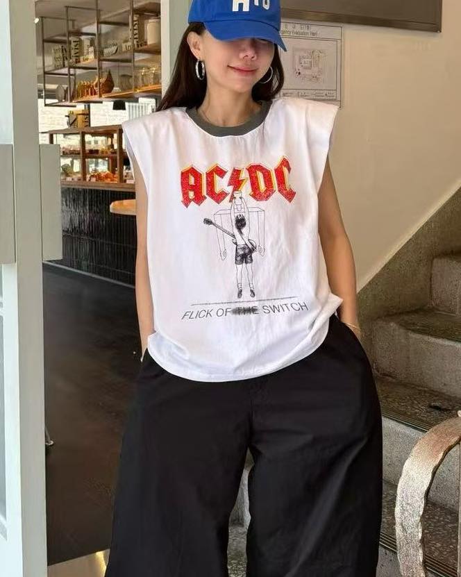 撞色綑條圓領無袖tee