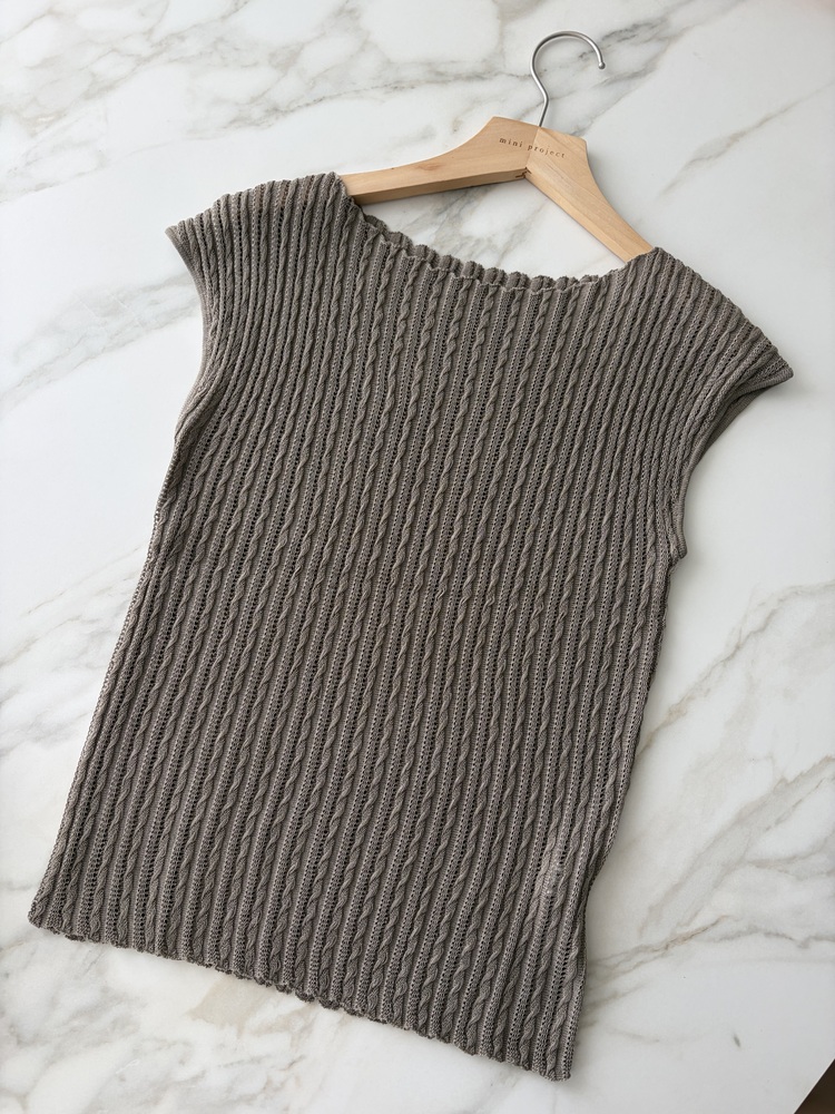 Crochet Boat Neck Knit Top (Brown)