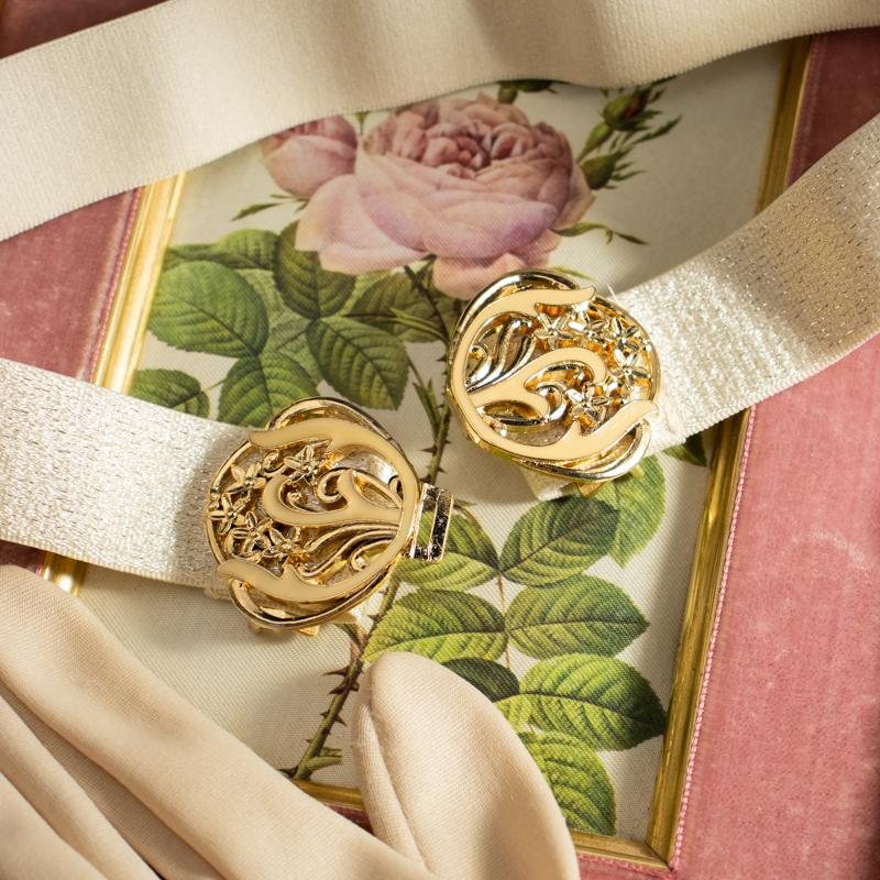 (Last batch)Vintage Japanese Round Scrollwork Belt Buckle with White Sparkly Elastic Bands (E003 x K010)