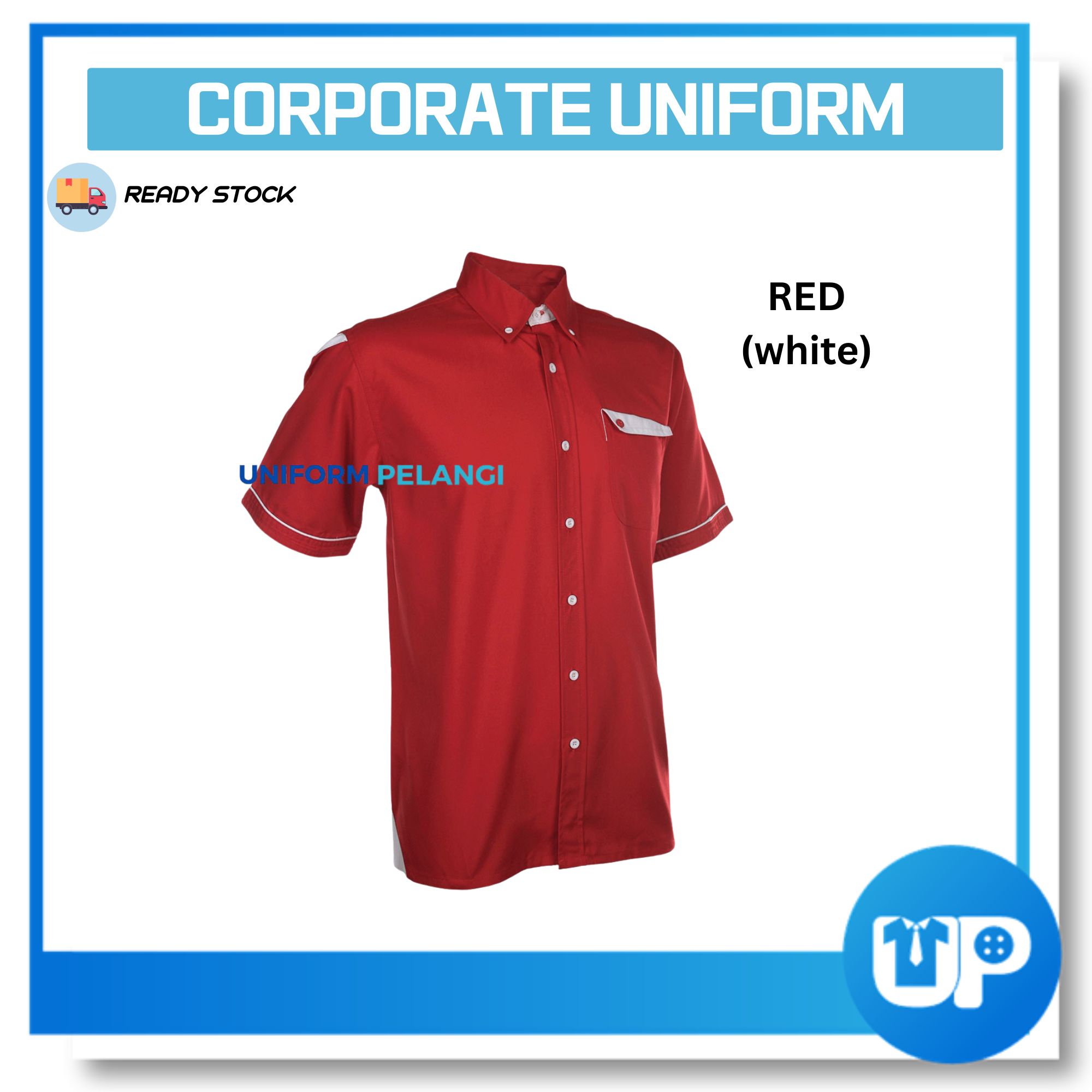 F128 Unisex F1 Corporate Uniform / BAJU KORPORAT / PV BUTTON-DOWN COLLAR SHORT SLEEVE (F128)