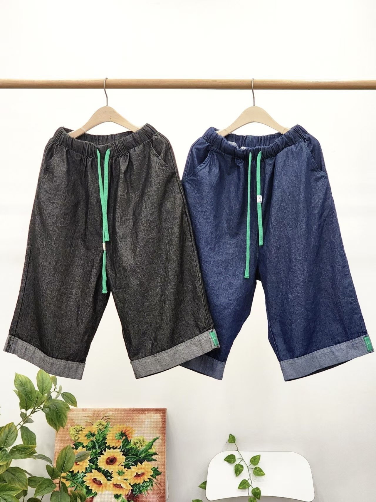 NO OS 薄7分夏日牛褲