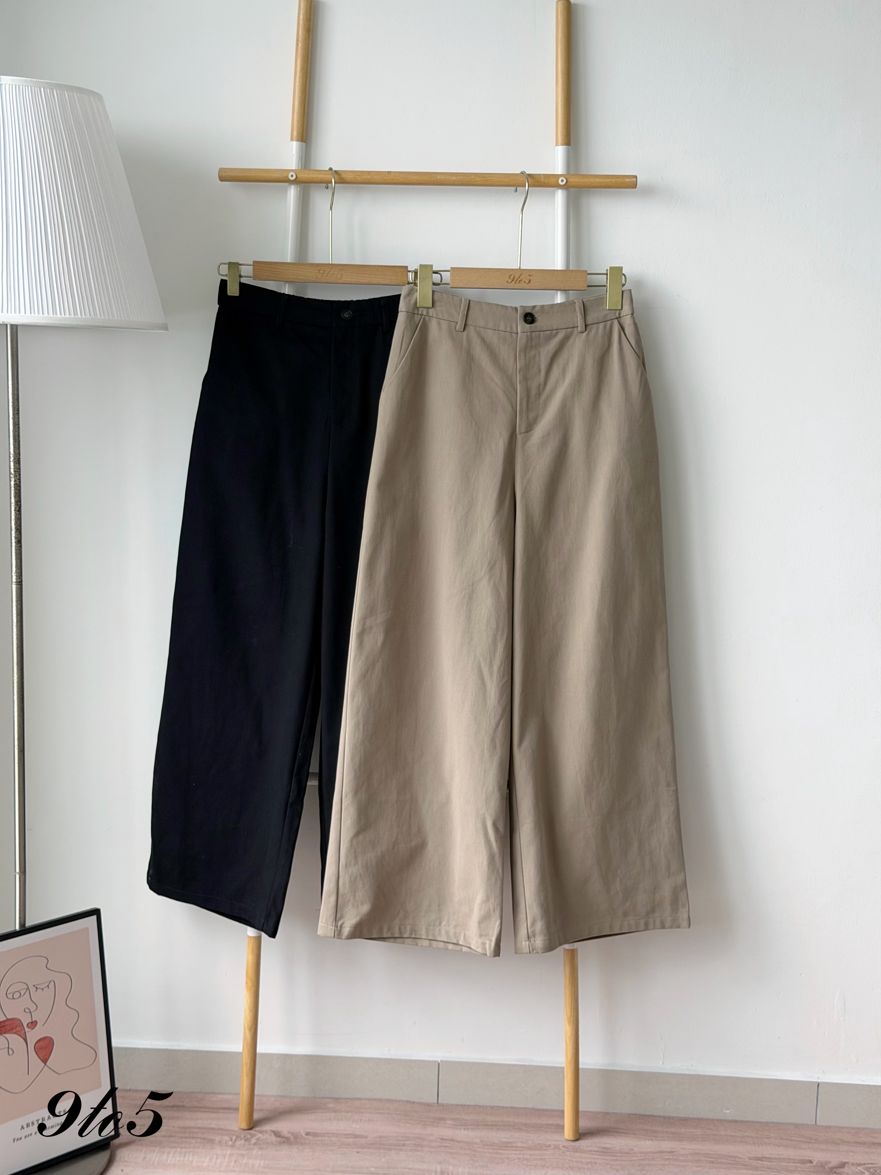 S2046 Wide Leg Long Pants - Black & Khaki