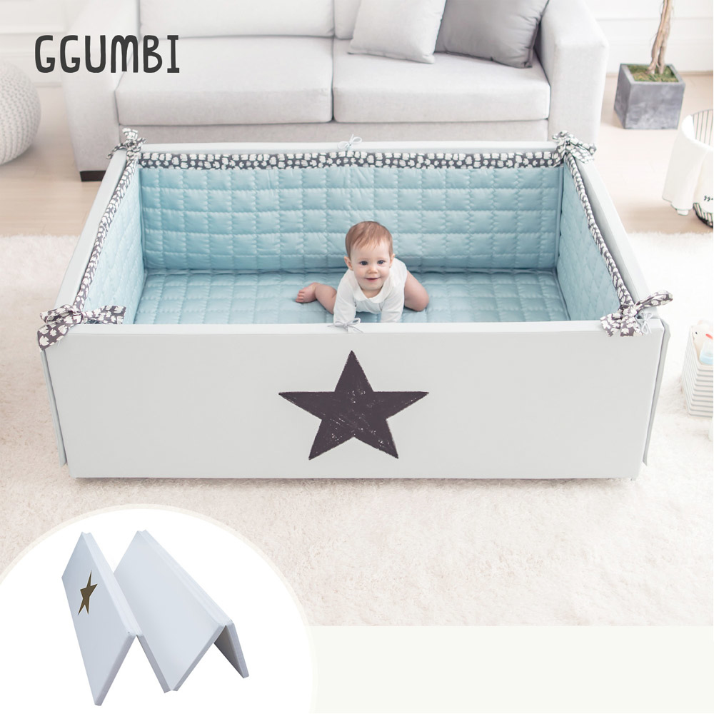 *預購; 確認付款後7-10日內發貨* Ggumbi Bumper Mat多功能圍欄地墊式嬰兒床 (象牙白色+黃墊)(付款後14日內發貨)
