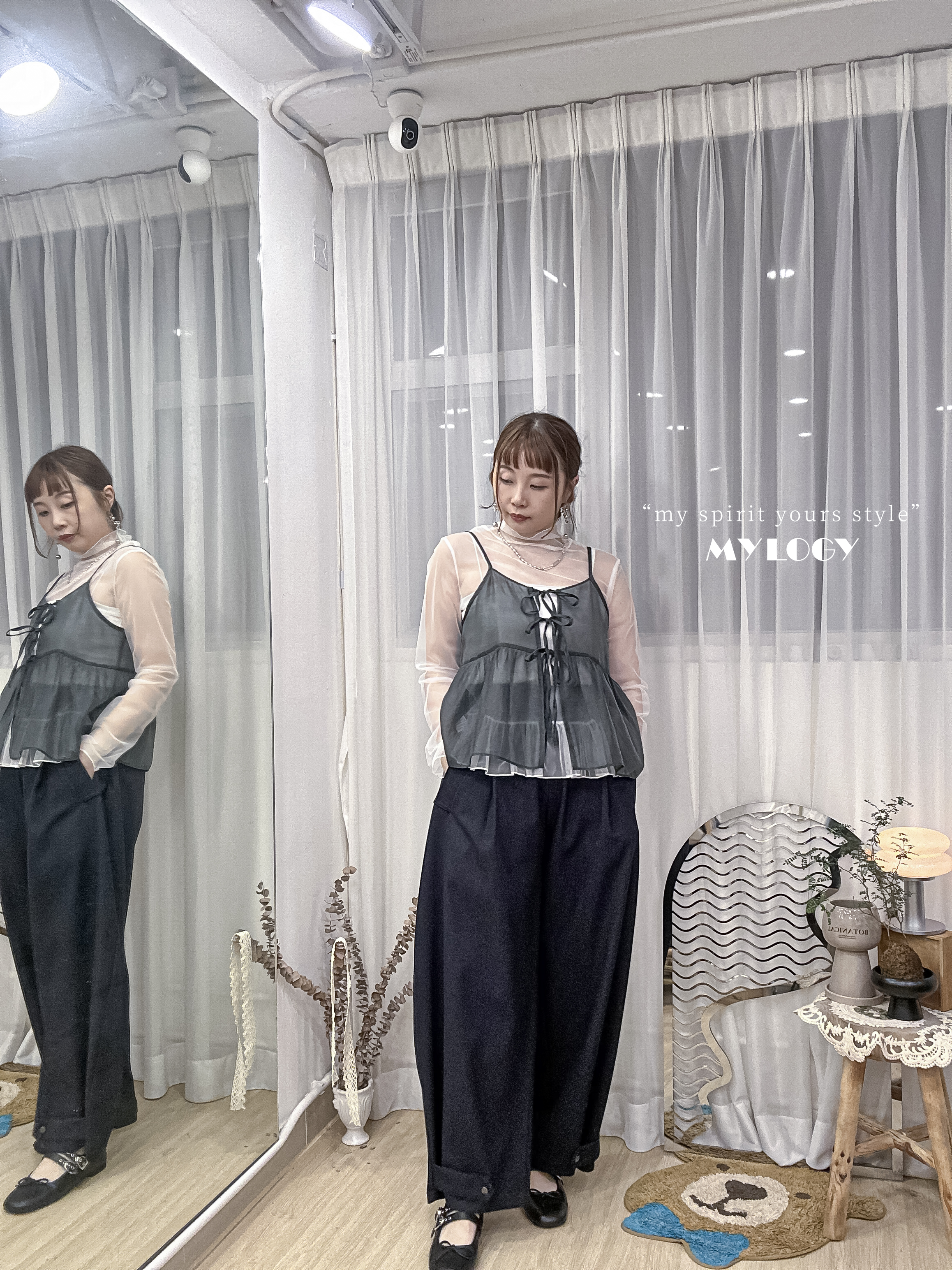 造型輕盈呼吸術～高領薄紗裙擺罩衫 NK0002