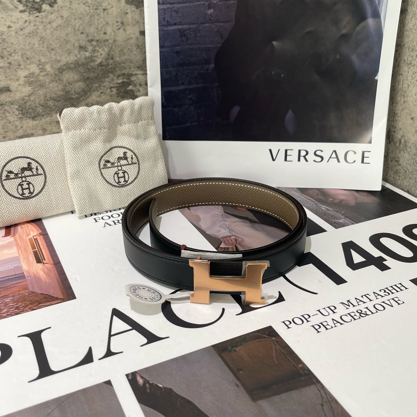 【預訂貨品】HERMES 80碼 Z刻雙面黑色拼大象灰 