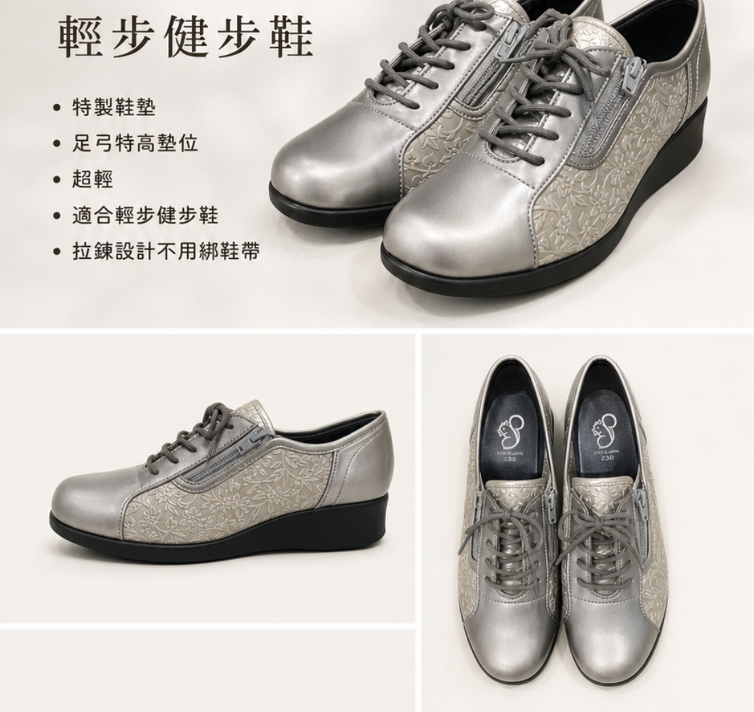 優雅銀色花卉圖案繫帶休閒鞋