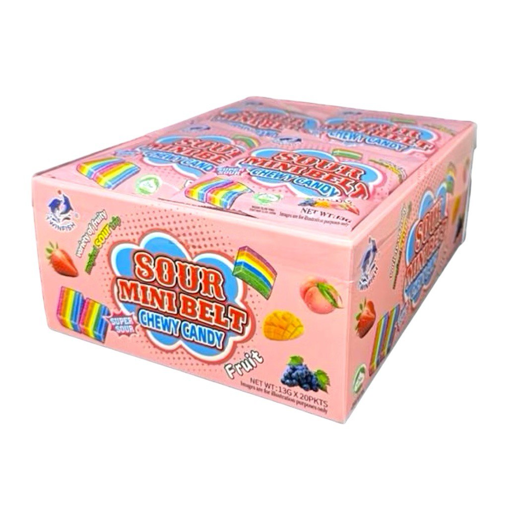 20pcs Twinfish Sour Rod Filled Gummy / Mini Sour Belt Chewy Candy (HALAL)
