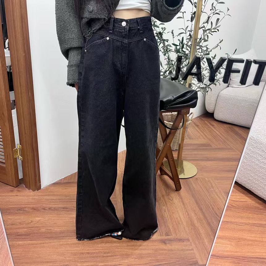 V線高腰牛仔褲