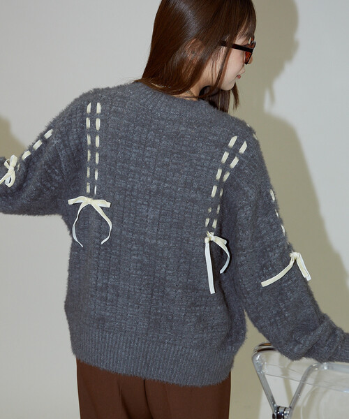 蝴蝶結綁帶針織外套