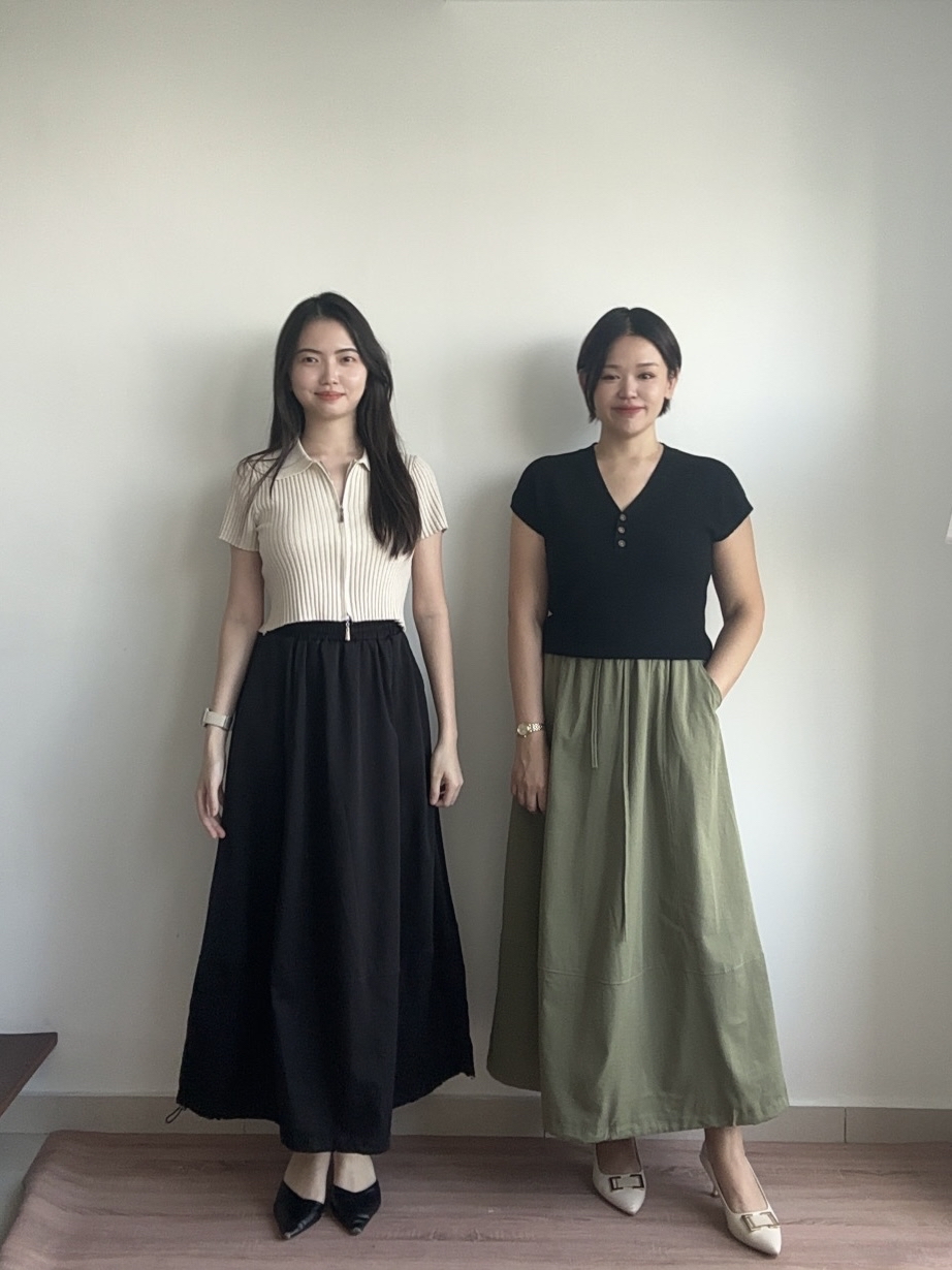 S1956 Drawstring Long Casual Skirt - Army Green & Black