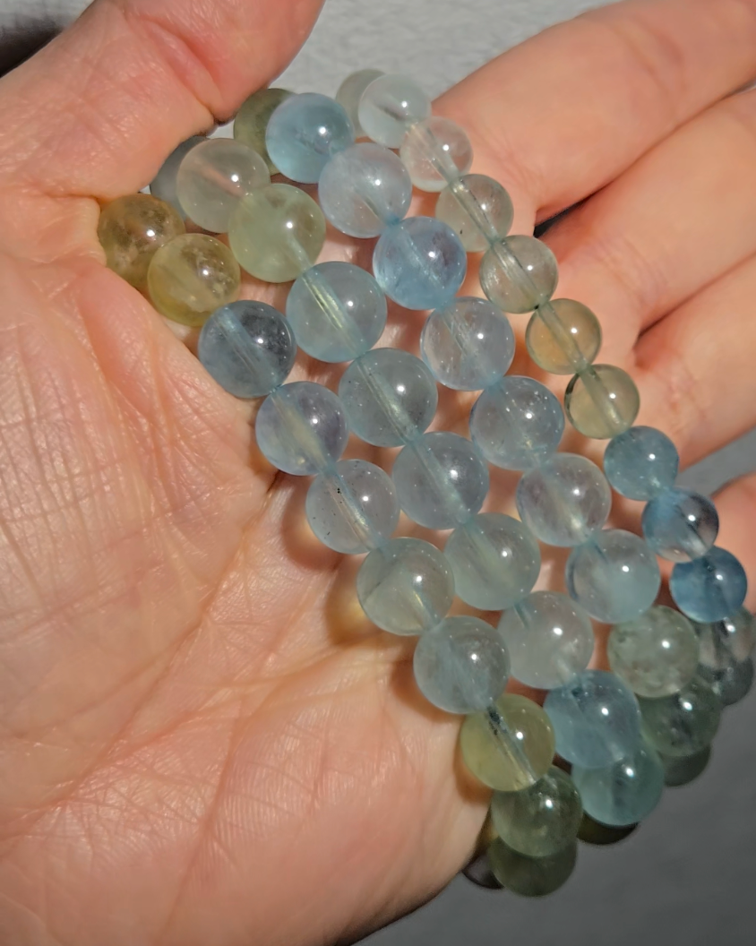 Morganite bracelets with 9mm beads in pink, blue, and green - MGN21