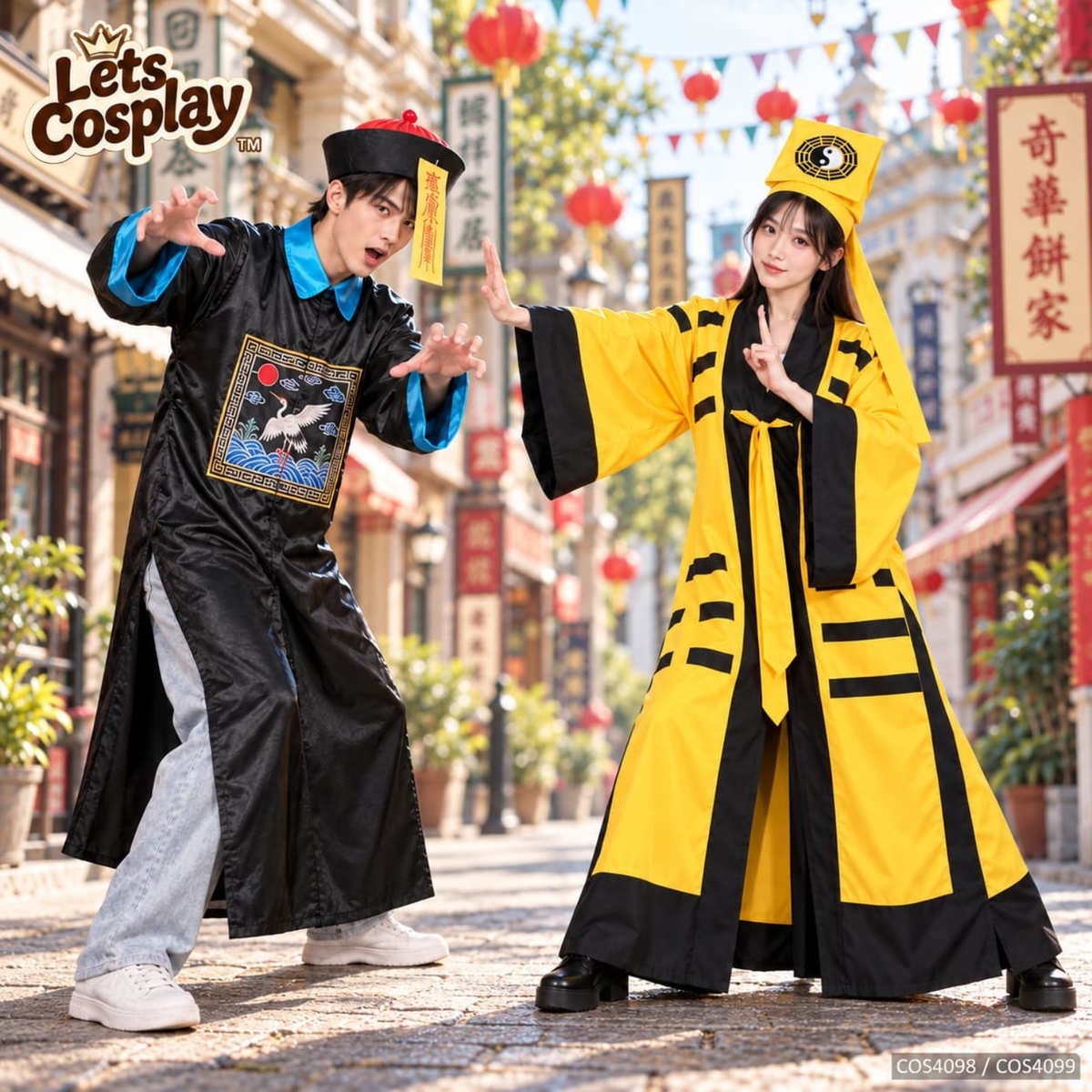 成人清朝殭屍服裝連辮子官帽及黃色符咒三件套 萬聖節Cosplay 香港現貨 Lets Cosplay