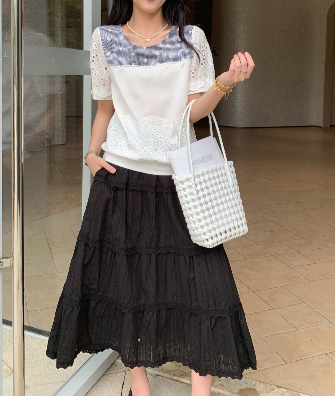 格子通花棉料top