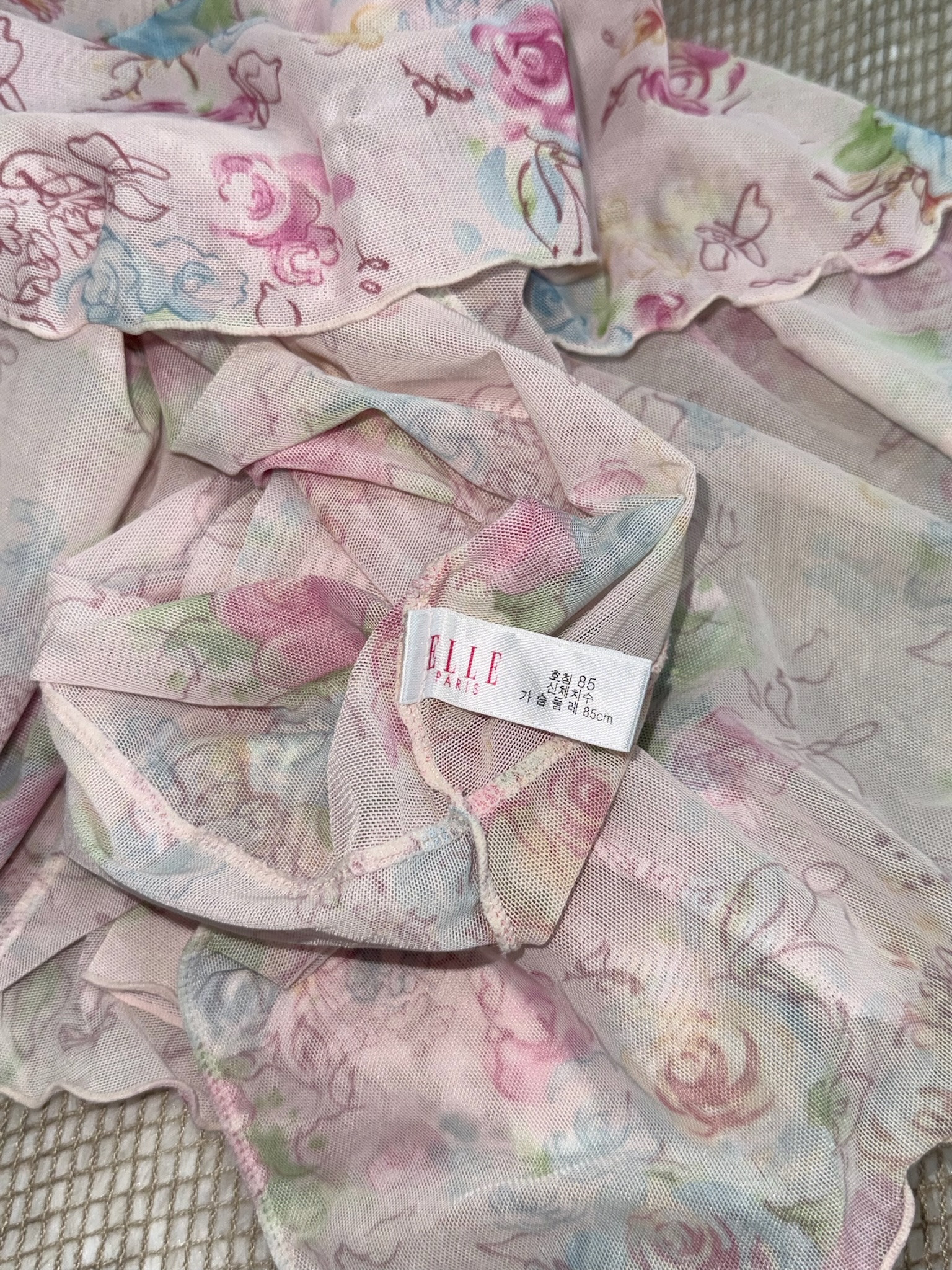 Pink Floral Print Mesh Slip Dress with Ruffled Straps and Lettuce Hem