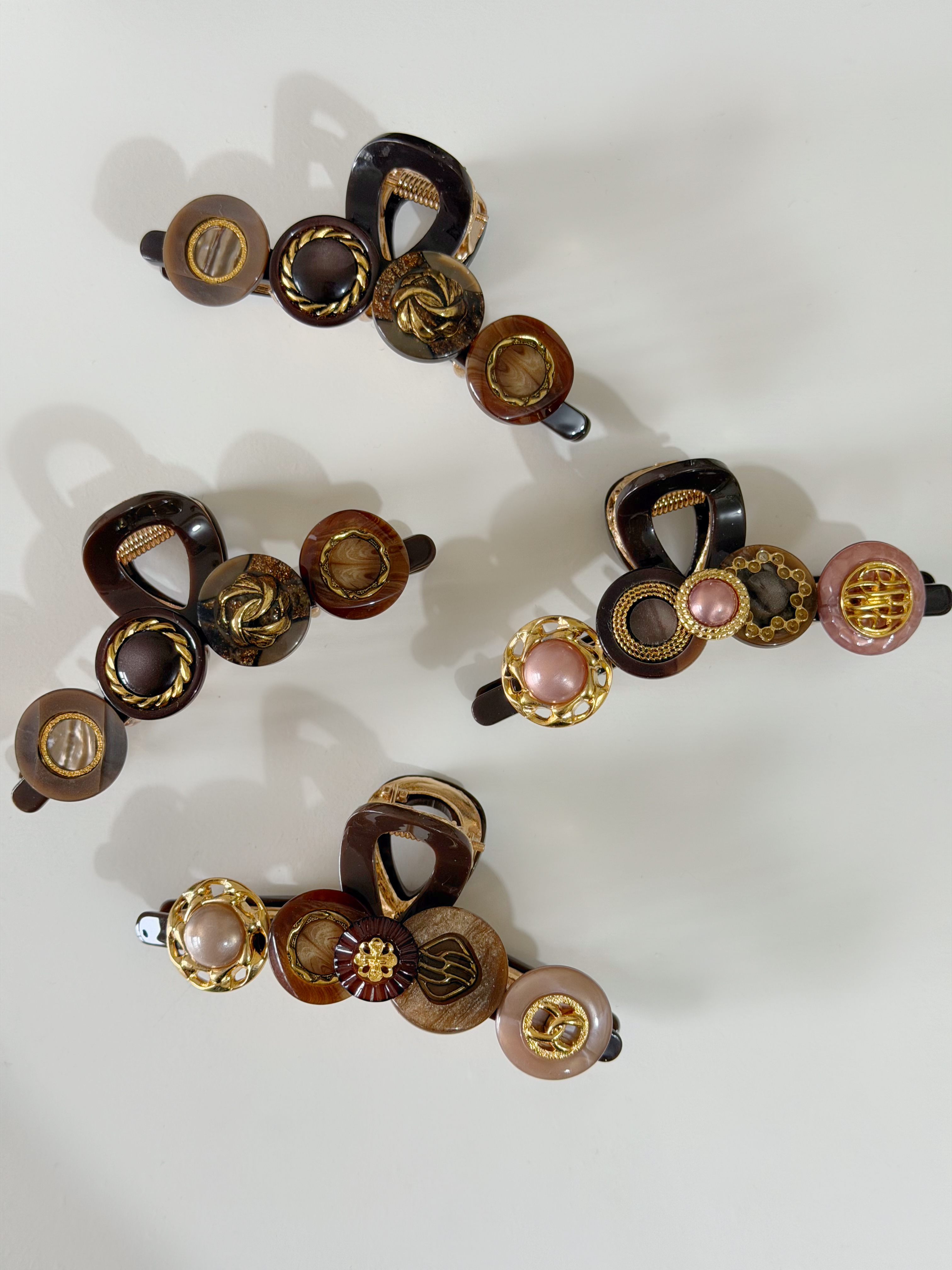 復古鈕扣髮夾/啡色系 8cm長