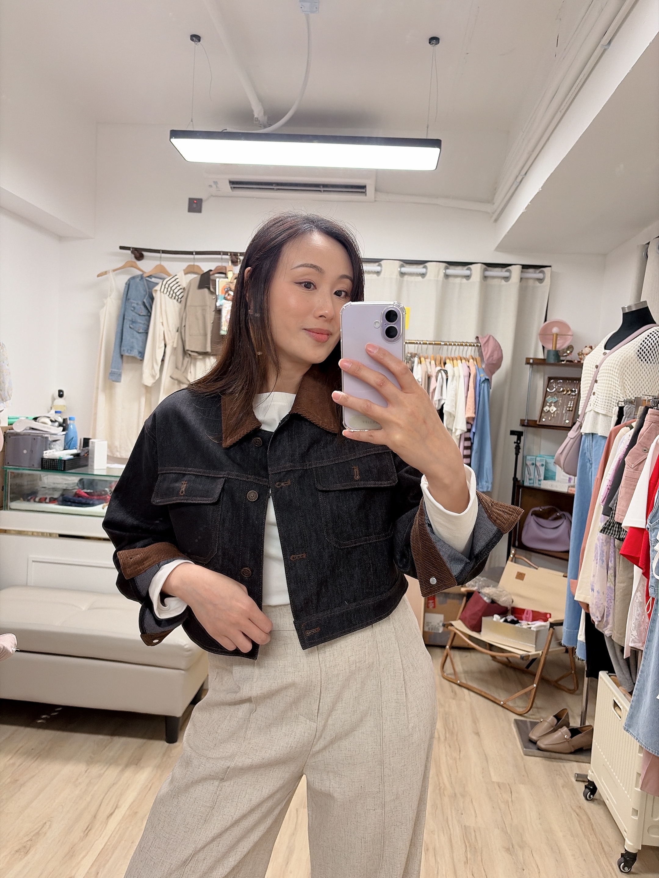 拼色拼布牛仔褸 