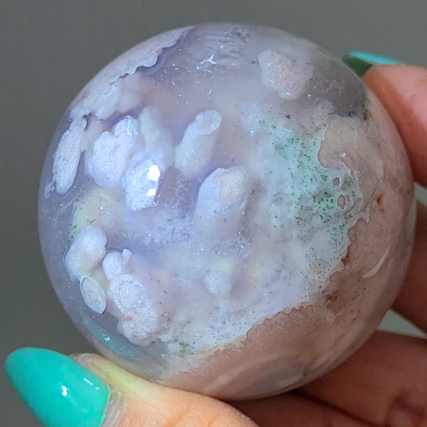 Flower agate sphere with quartz inclusions - AG111