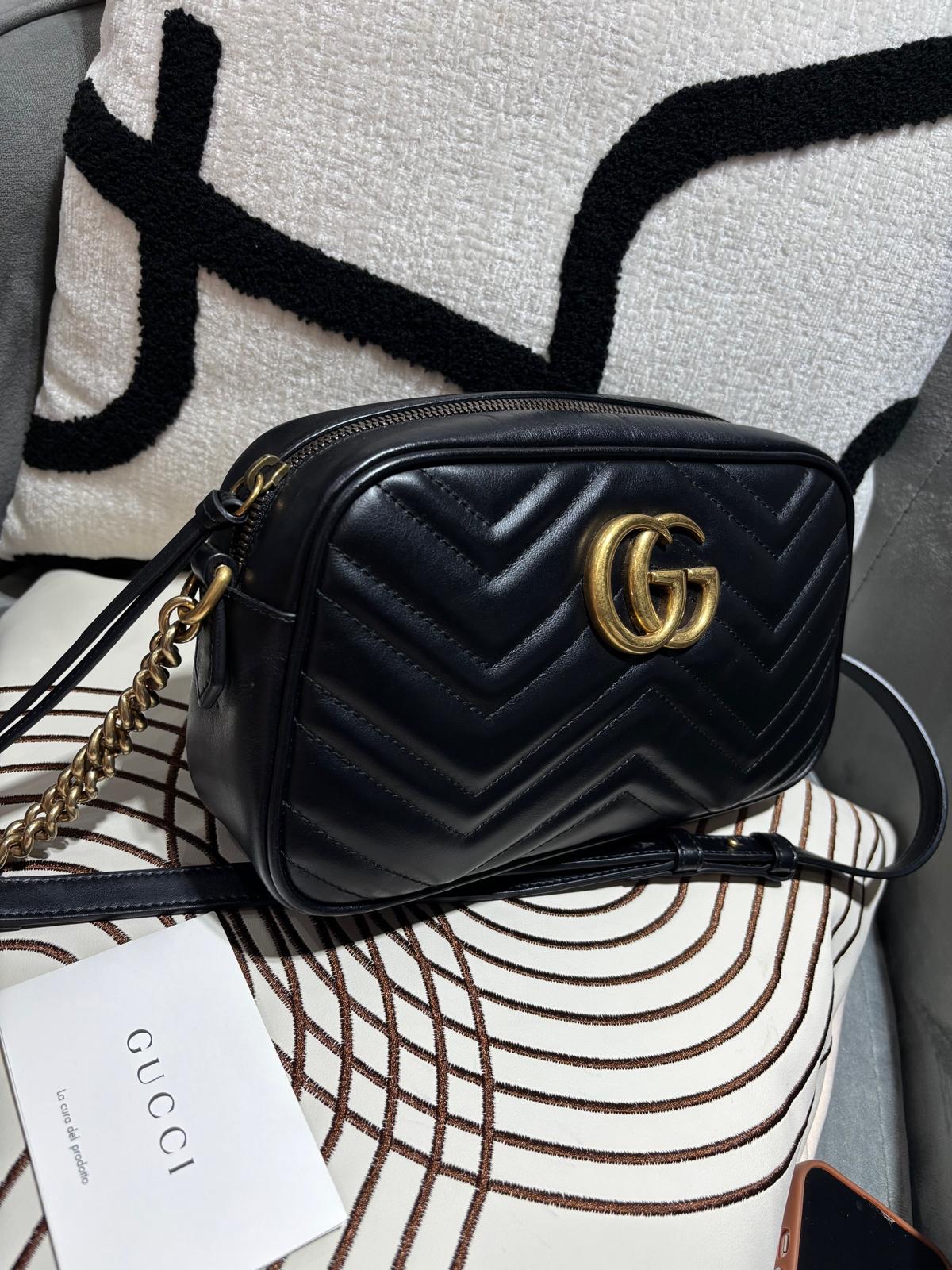 Gucci gg marmont camera bag 26cm 黑色牛皮金扣 100%Authentic, 98%new ✅Dust bag