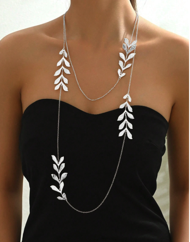 Multi layer leaf decor long necklace