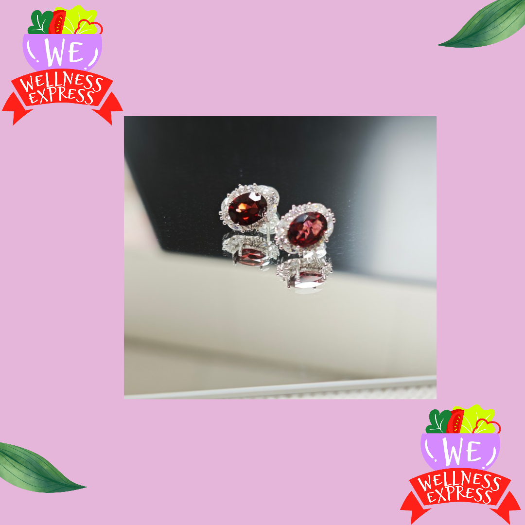 石榴石耳釘 925銀/Garnet ear studs S925