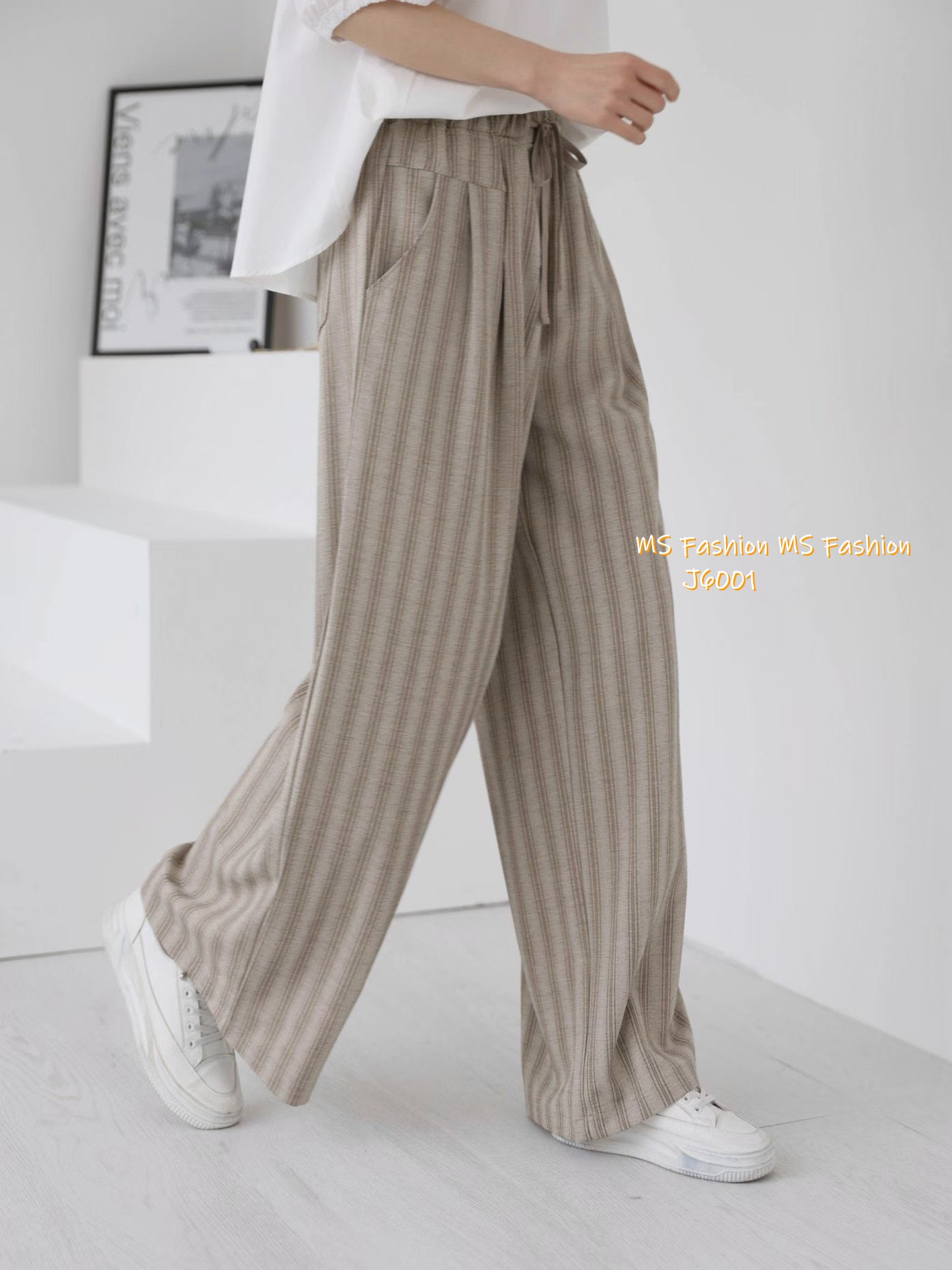 J6001 韓國🇰🇷靚料條子闊褲 