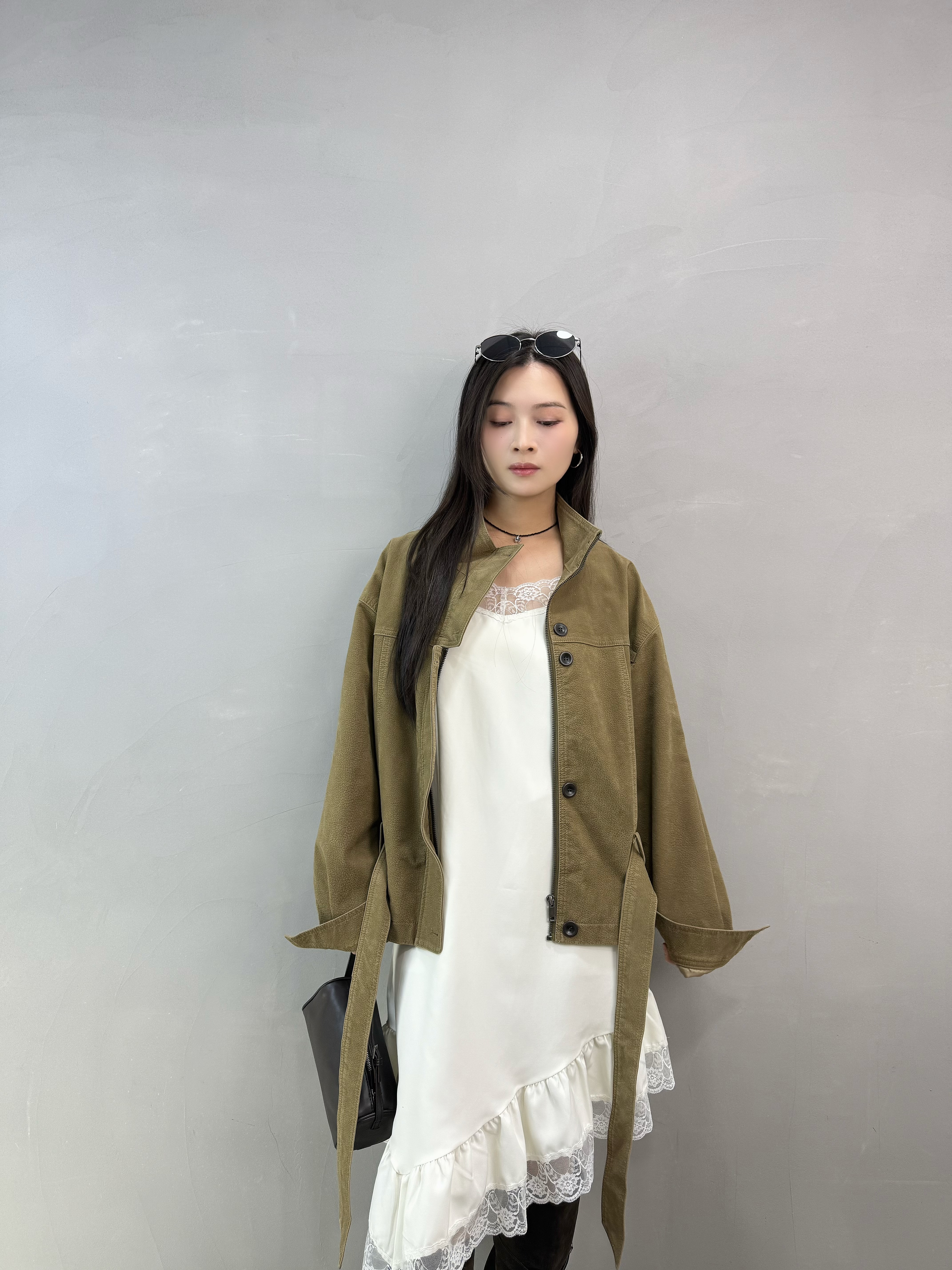 I19 絨皮腰帶外套