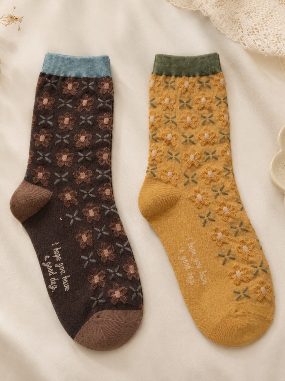 Korean Good Day Bloom High Crew Socks