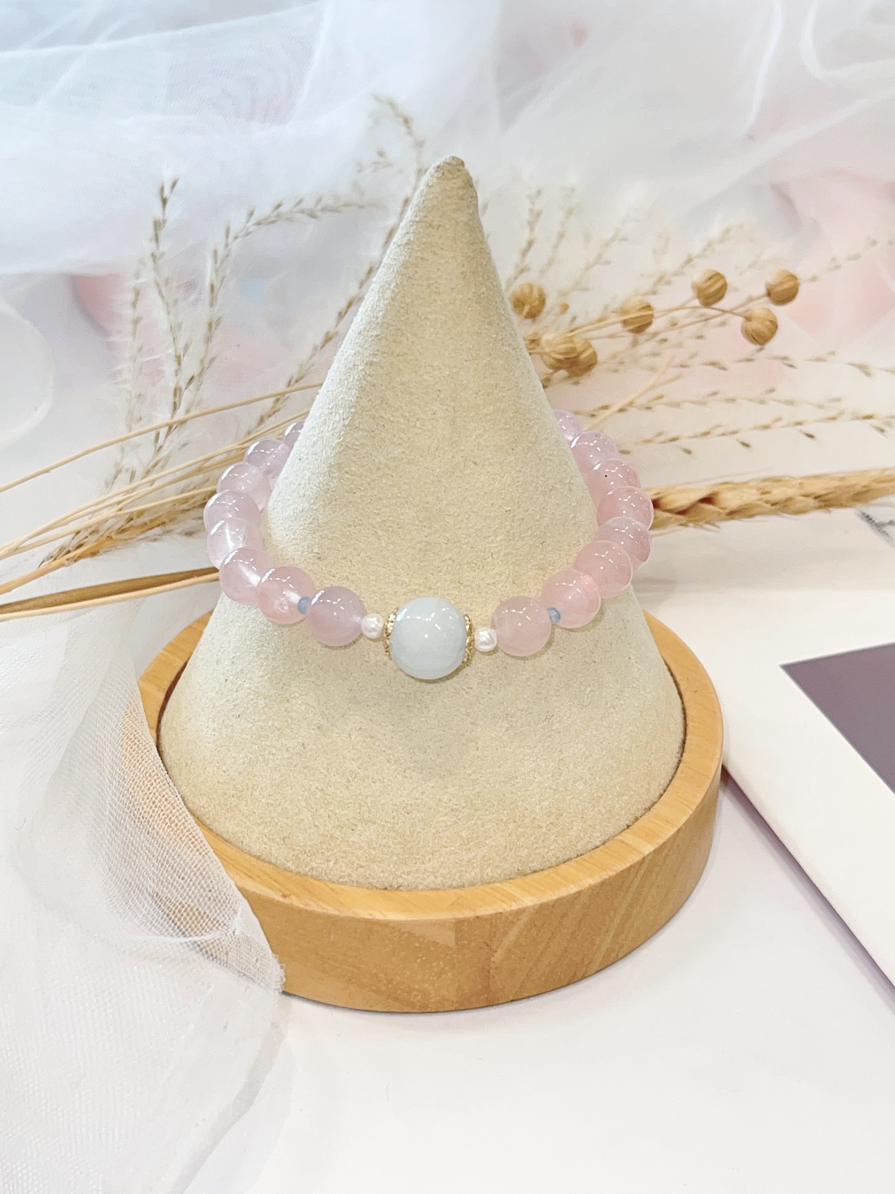 🌊 粉水晶 × 海蓝宝手串 Rose Quartz & Aquamarine｜7.5mm