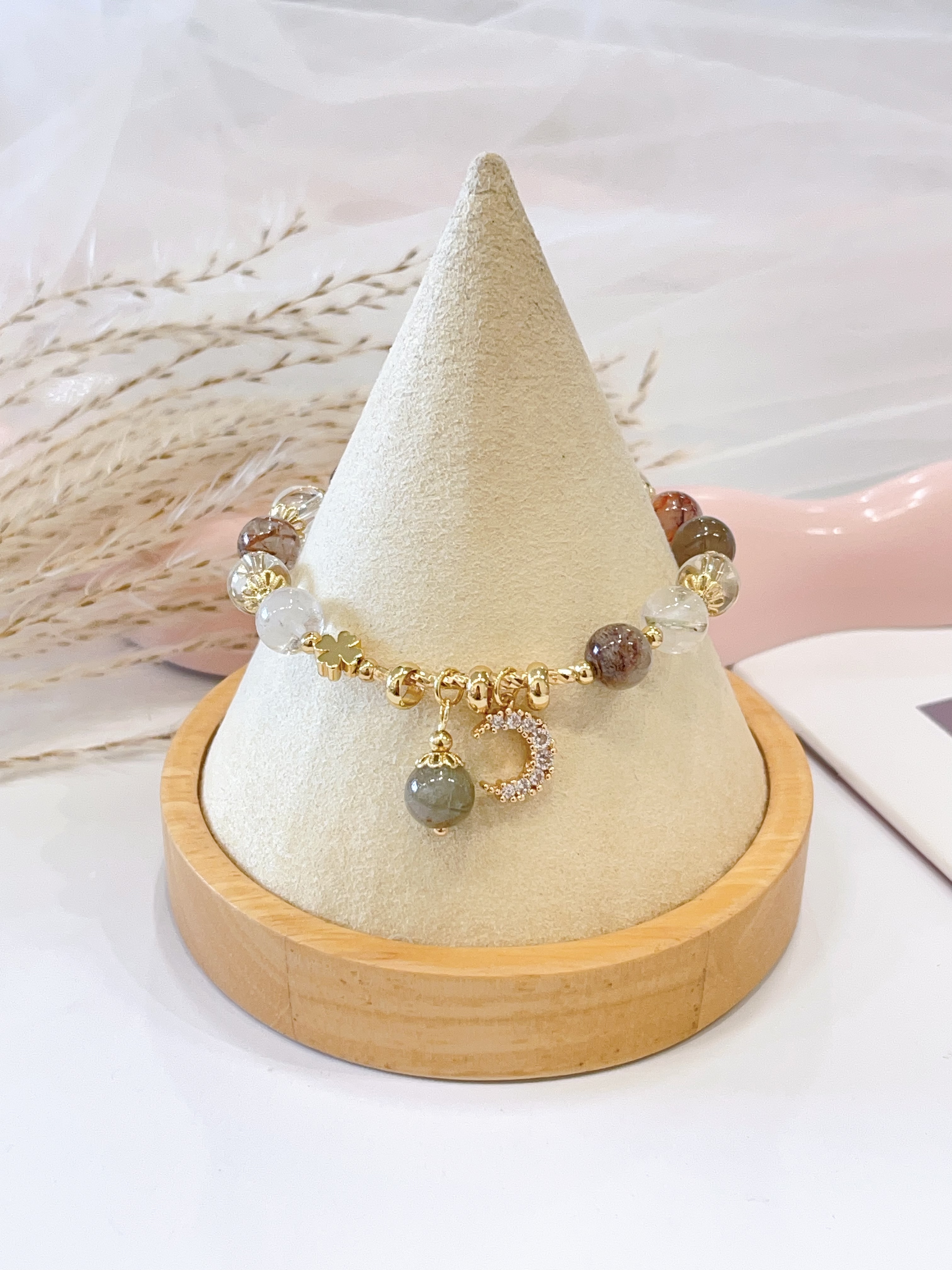 🌈🌙 彩发晶多宝 × 月亮配饰手串 Multicolor Rutilated Quartz & Moon Charm | 8mm